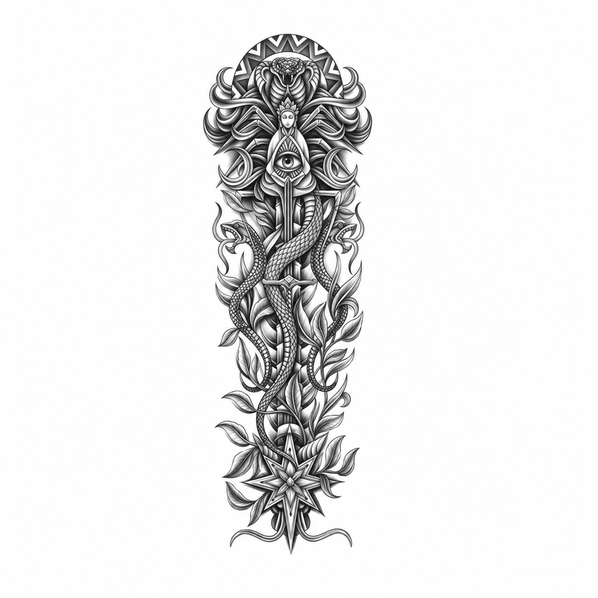 INKC GZQB-037 lichte zwart-grijze tijdelijke tattoo sleeve