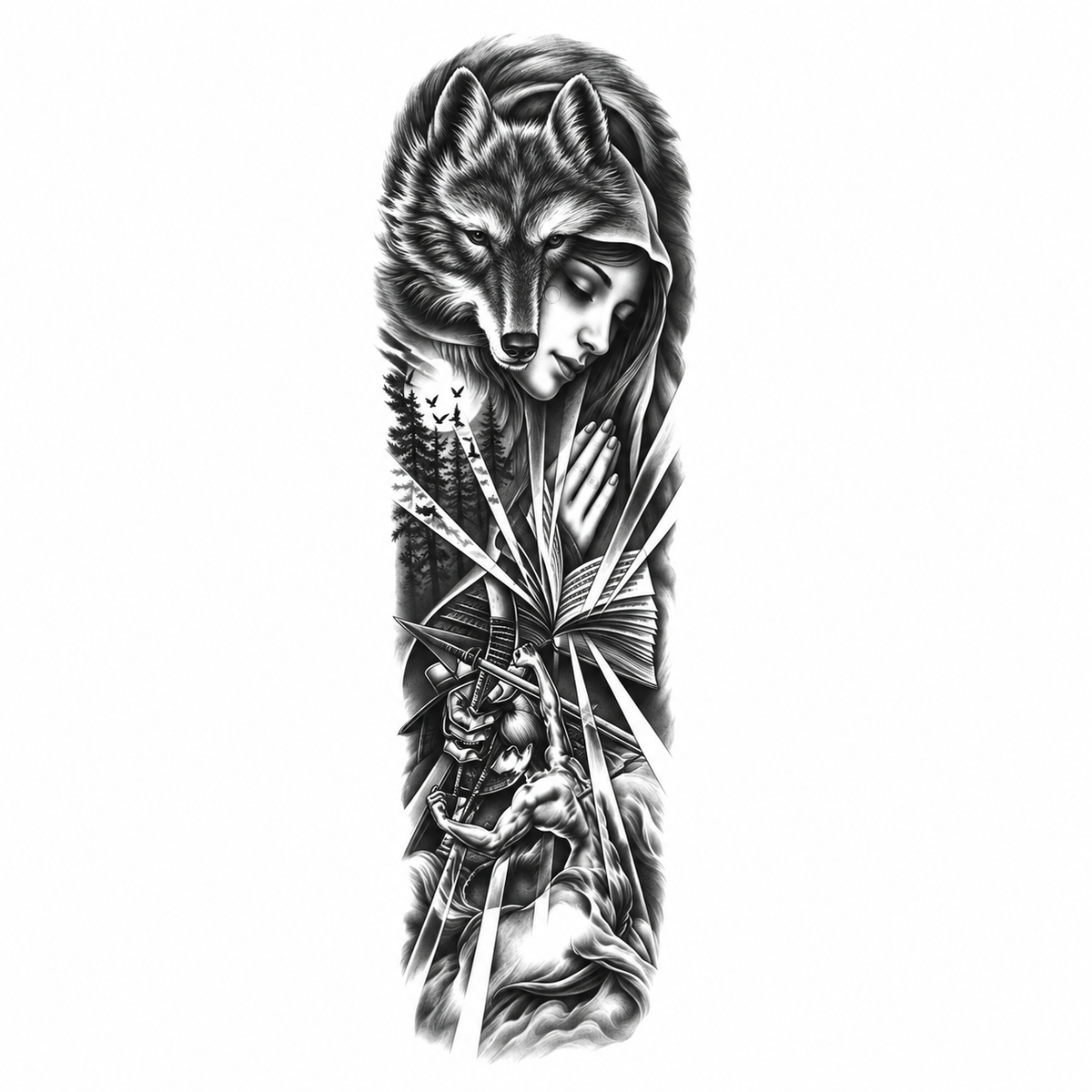 INKC GZQB-055 lichte zwart-grijze tijdelijke tattoo sleeve