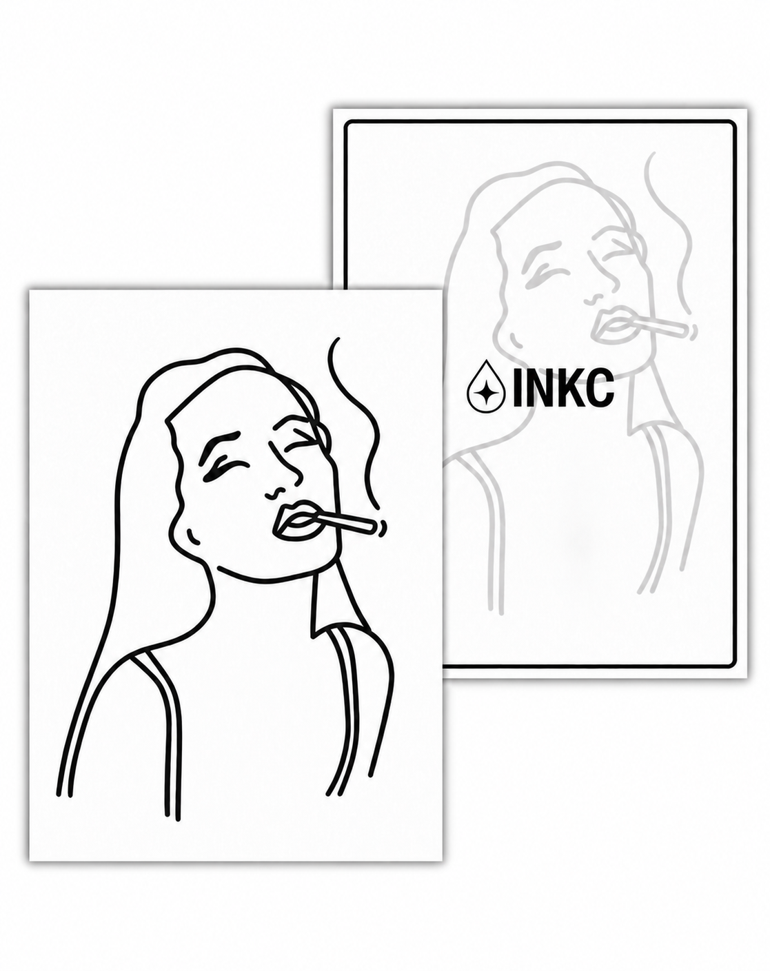 INKC GZX-047 tijdelijke tattoo met lijntekening van een vrouw, zwart op witte achtergrond, formaat 8 x 11 cm