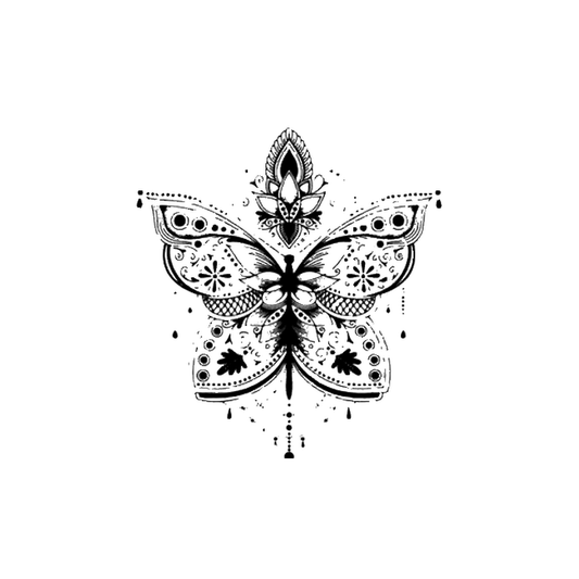 Zwarte Mandala Vlinder tijdelijke tattoo van INKC, 5x5 cm (A-066)