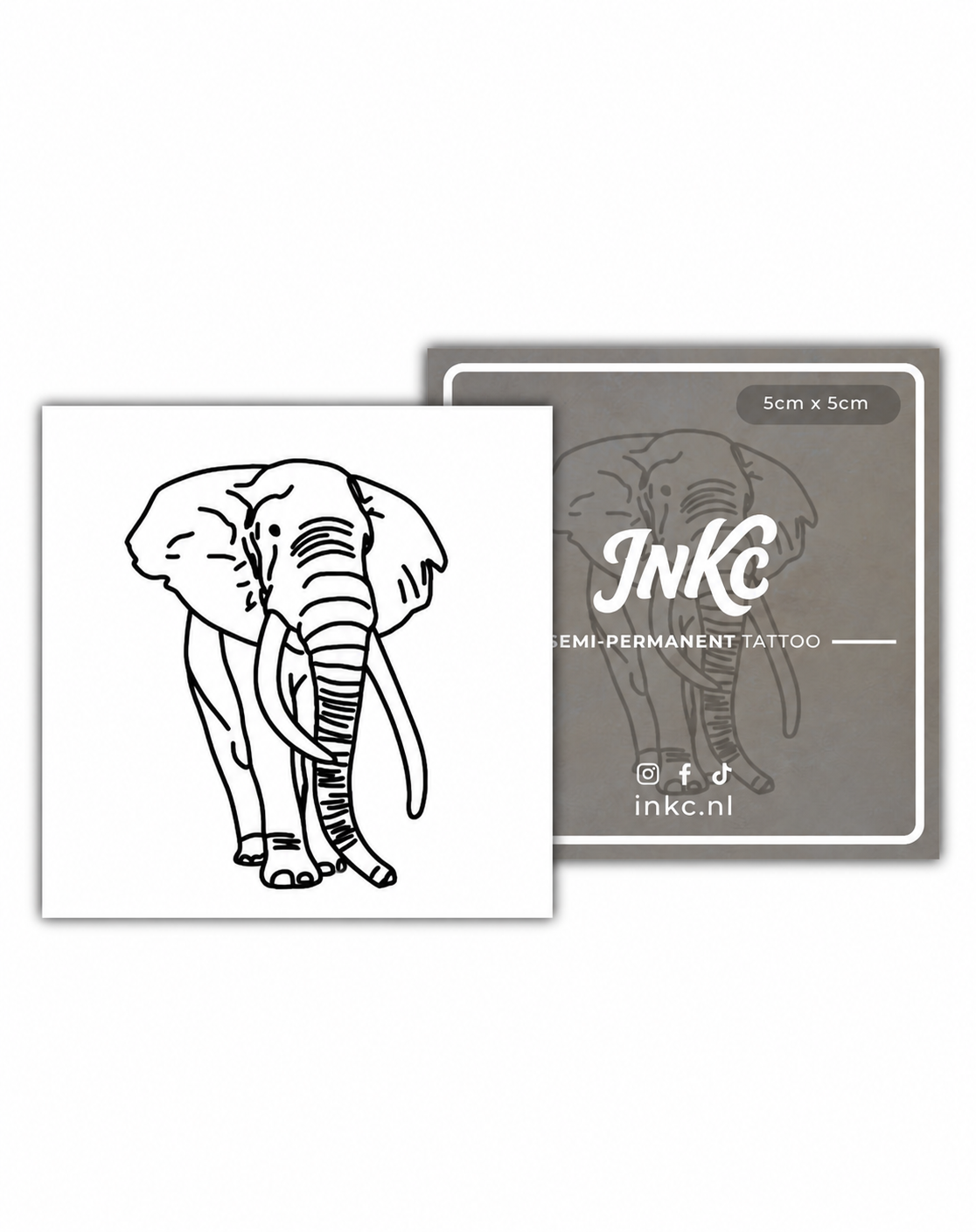 Zwarte Olifant tijdelijke tattoo van INKC, 5x5 cm (A-067)