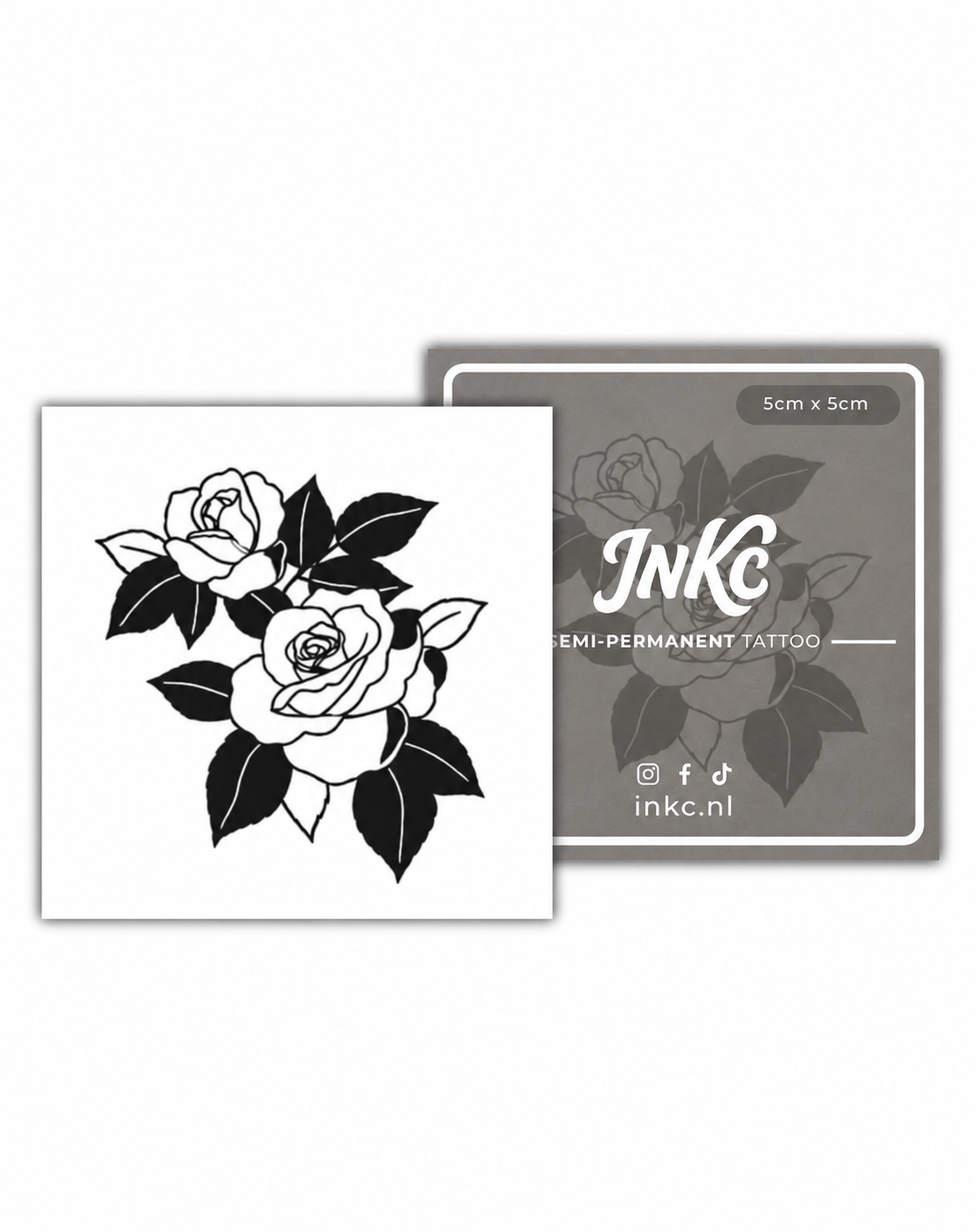 Zwarte Rozen Duo tijdelijke tattoo van INKC, 5x5 cm (A-071)