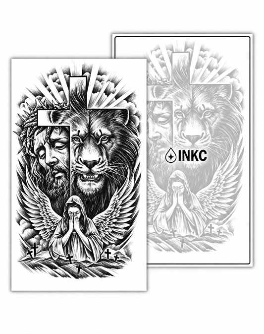 Jezus en Leeuw tijdelijke tattoo van INKC