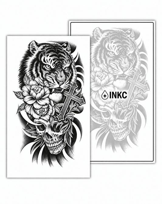 Tijger met Kruis en Schedel tijdelijke tattoo van INKC