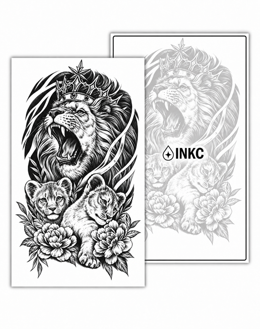 Leeuw met Kroon en Welpen tijdelijke tattoo van INKC