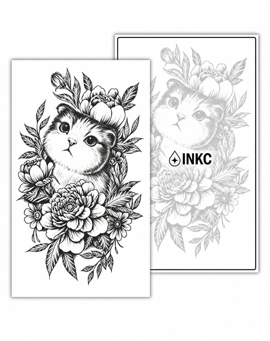 Kat met Bloemen – tijdelijke tattoo 11 x 18 cm – INKC GZ-1110
