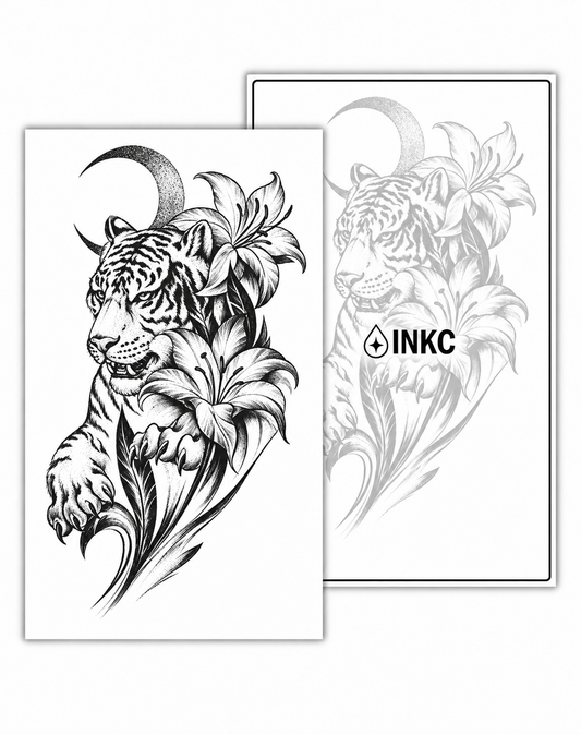 Tijger met Lelies tijdelijke tattoo van INKC