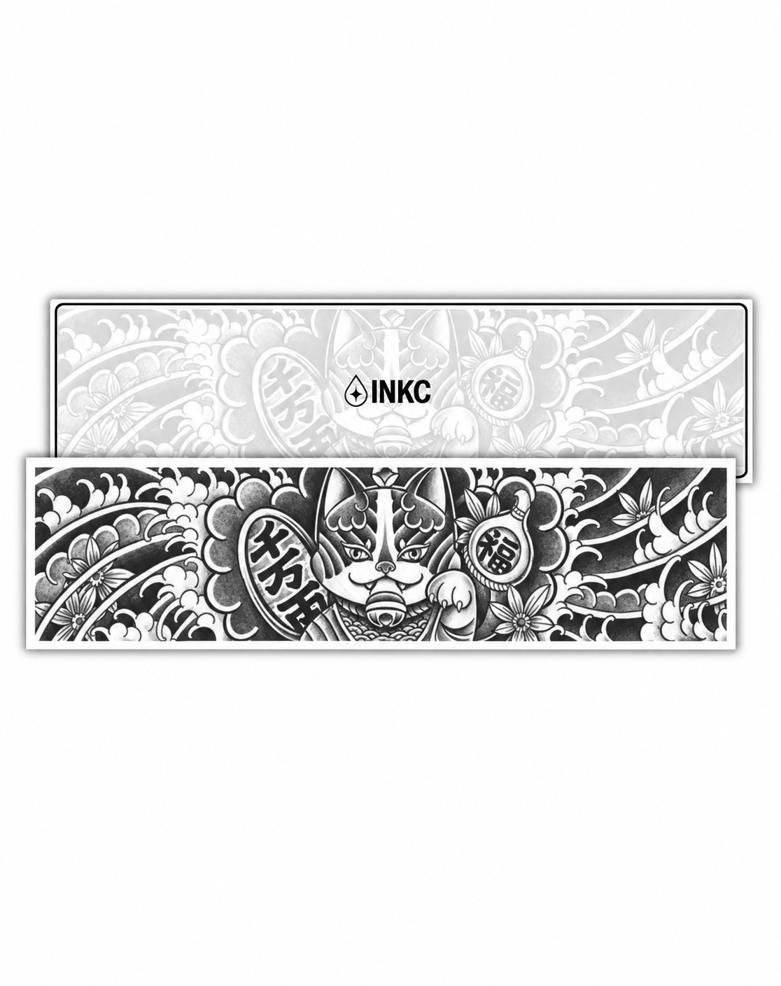 Japanse Gelukskattenband – tijdelijke tattoo 6,5 x 24 cm – INKC GZBH-056