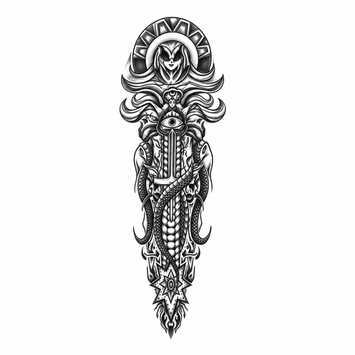 INKC GZQB-013 lichte zwart-grijze tijdelijke tattoo sleeve