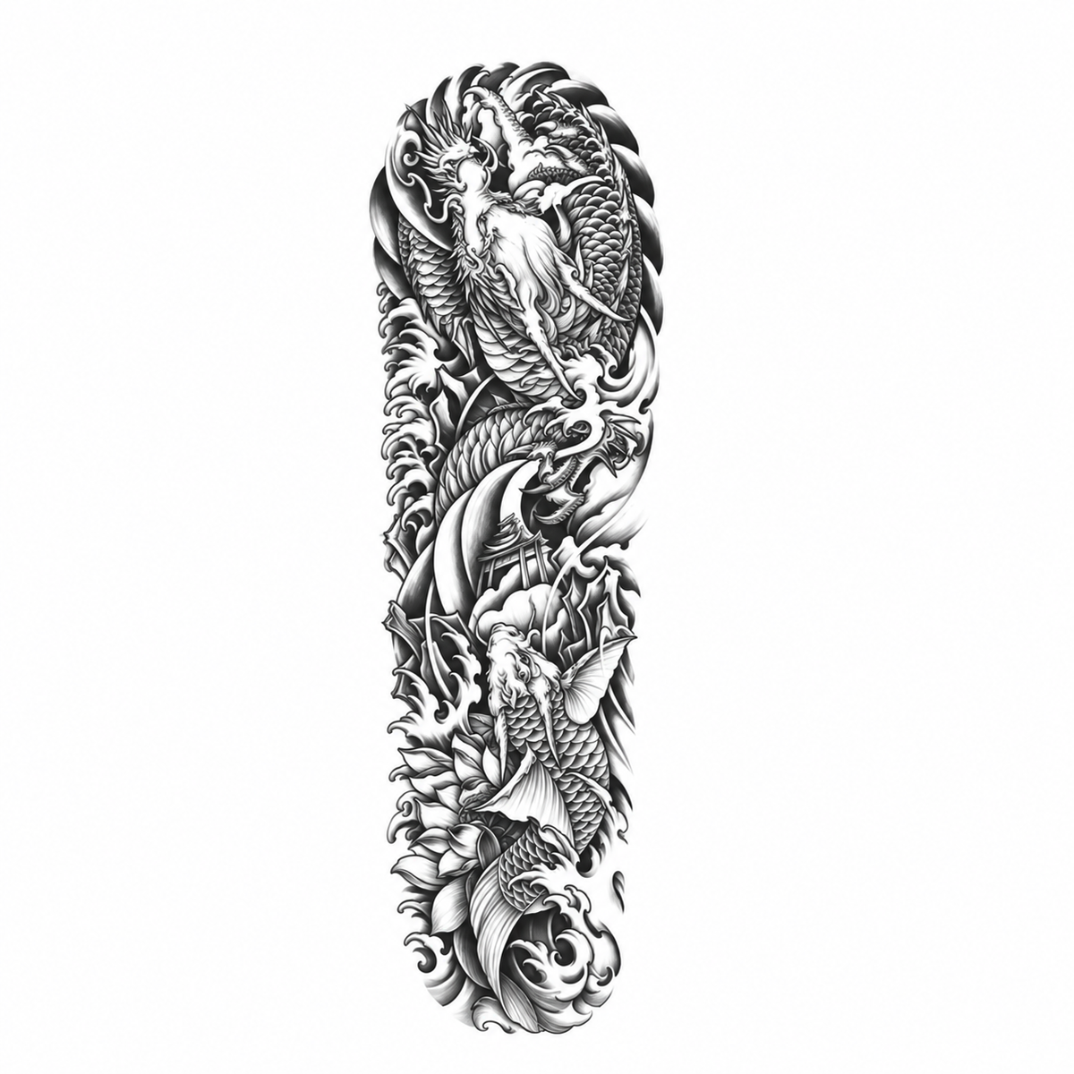 INKC GZQB-018 lichte zwart-grijze tijdelijke tattoo sleeve