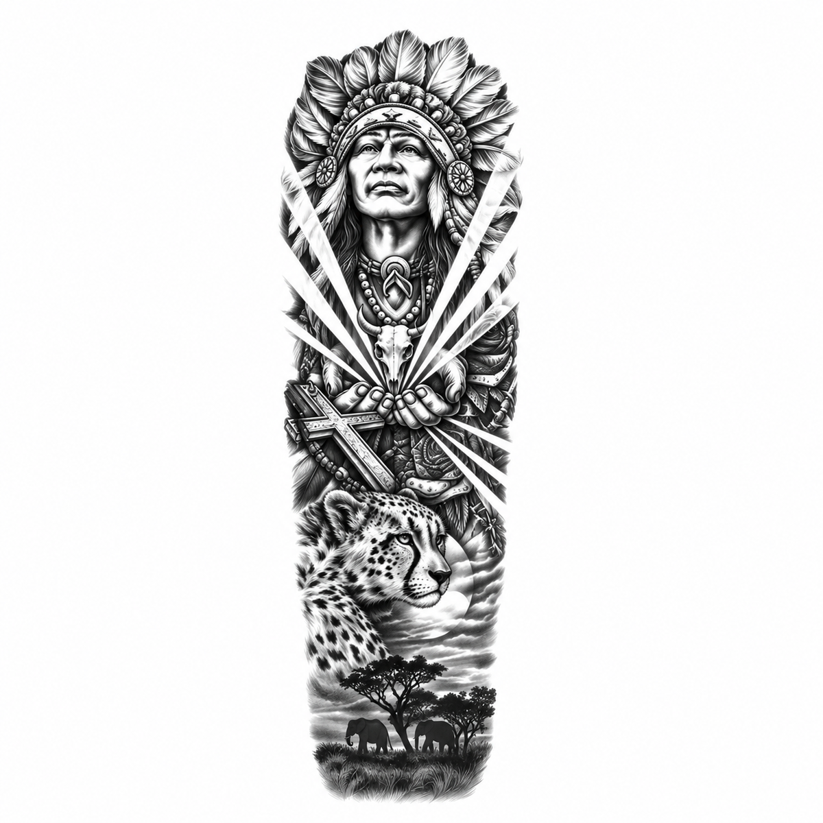 INKC GZQB-025 lichte zwart-grijze tijdelijke tattoo sleeve