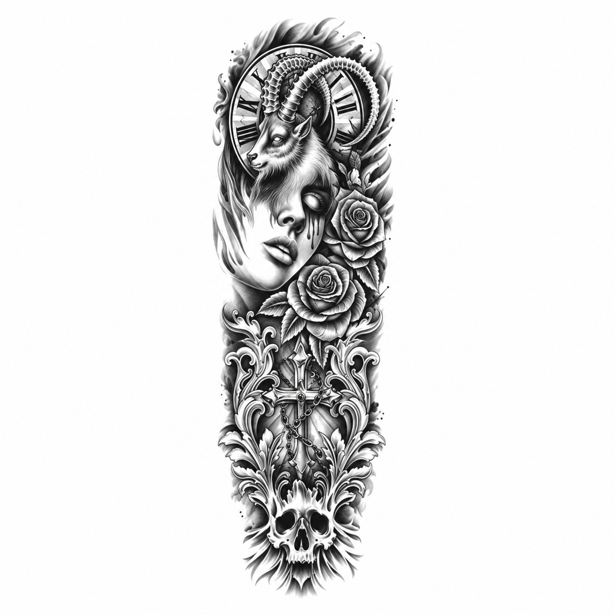 INKC GZQB-034 lichte zwart-grijze tijdelijke tattoo sleeve