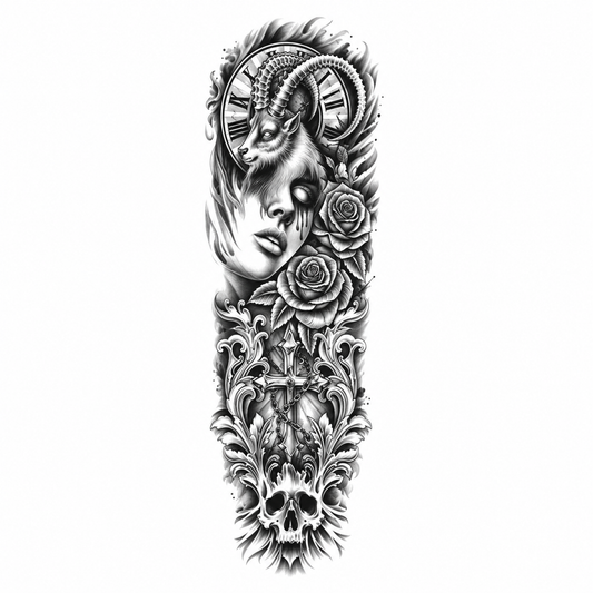 INKC GZQB-034 lichte zwart-grijze tijdelijke tattoo sleeve
