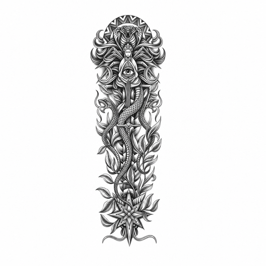 INKC GZQB-037 lichte zwart-grijze tijdelijke tattoo sleeve