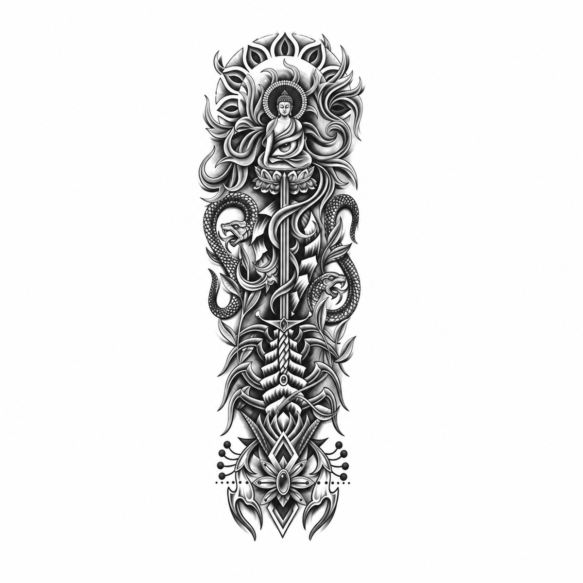 INKC GZQB-038 lichte zwart-grijze tijdelijke tattoo sleeve