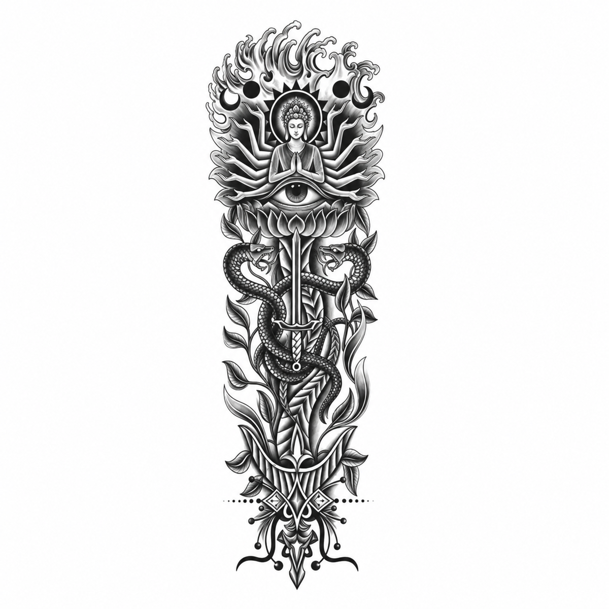 INKC GZQB-039 lichte zwart-grijze tijdelijke tattoo sleeve
