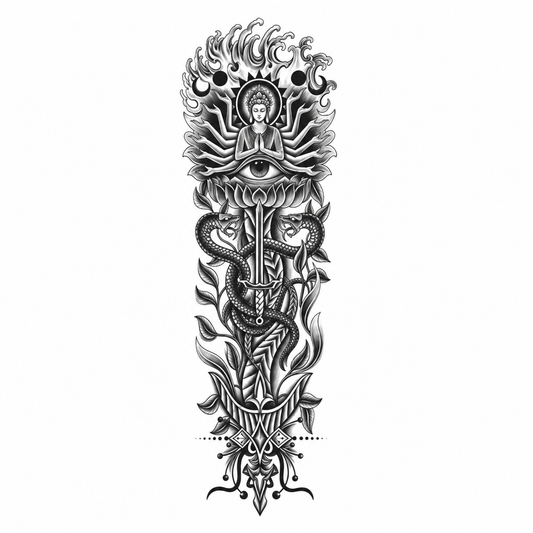 INKC GZQB-039 lichte zwart-grijze tijdelijke tattoo sleeve