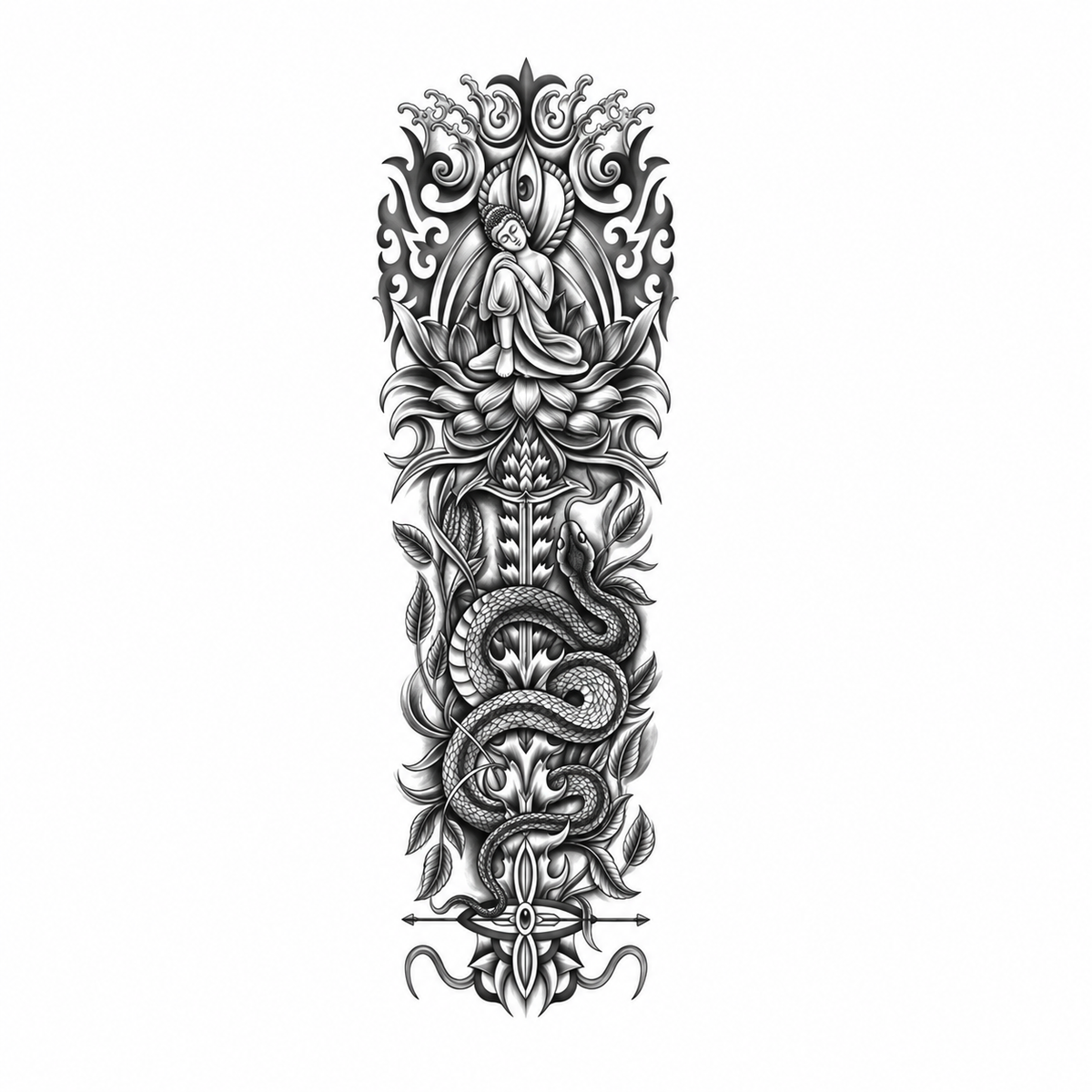 INKC GZQB-040 lichte zwart-grijze tijdelijke tattoo sleeve