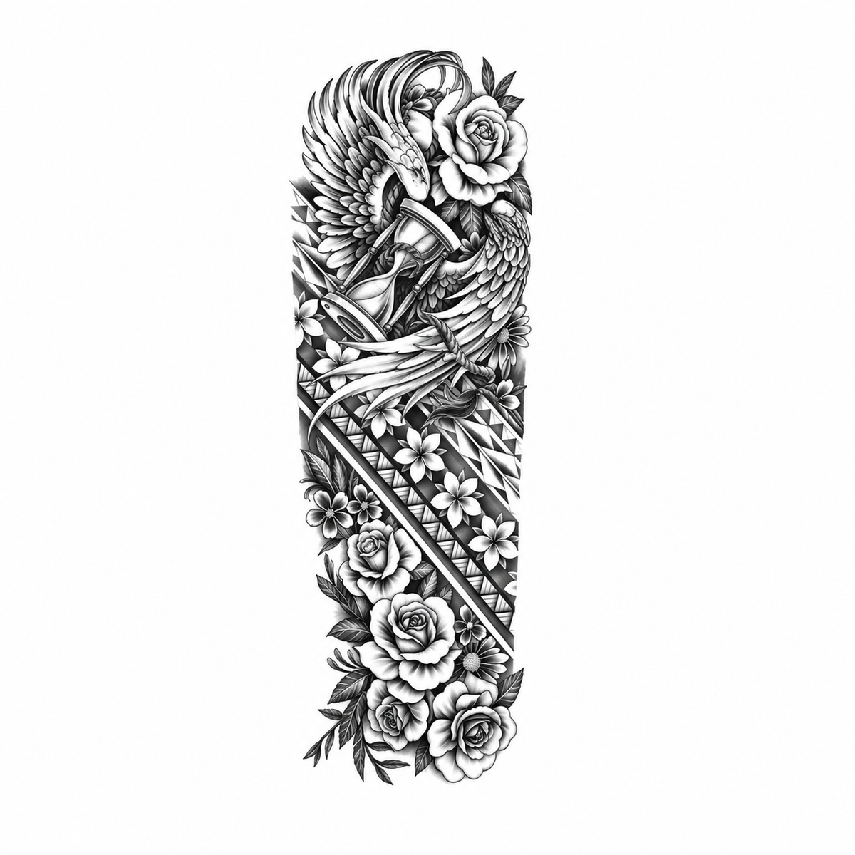 INKC GZQB-049 lichte zwart-grijze tijdelijke tattoo sleeve