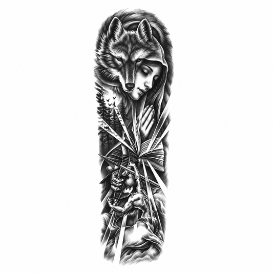 INKC GZQB-055 lichte zwart-grijze tijdelijke tattoo sleeve