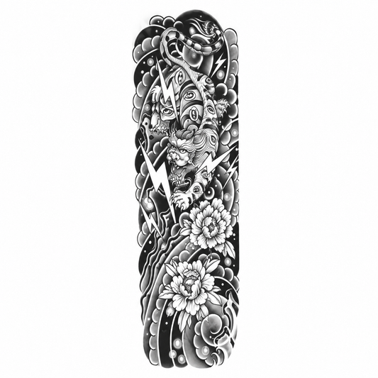 INKC GZQB-071 Japanse Oni Sleeve tijdelijke tattoo, groot afgebeeld op witte achtergrond