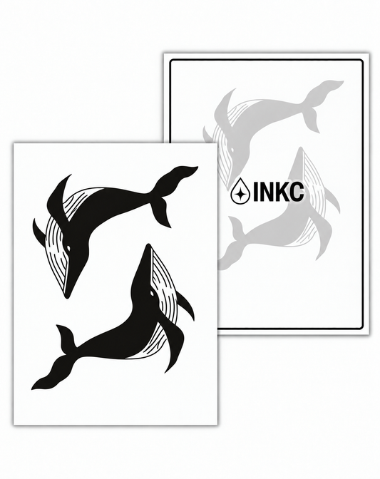 INKC GZX-051 Walvissen Duo tijdelijke tattoo, 8 x 11 cm