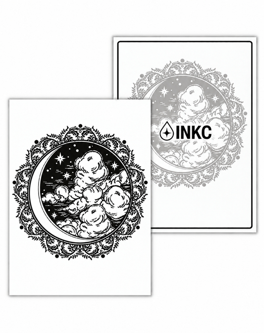 INKC GZX-061 Maan & Wolken Medaillon tijdelijke tattoo, 8 x 11 cm