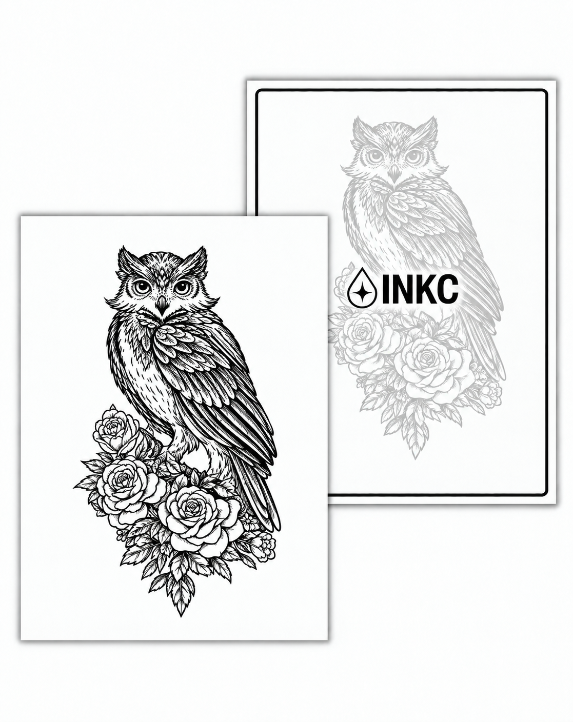 INKC GZX-068 Uil met Rozen tijdelijke tattoo, 8 x 11 cm