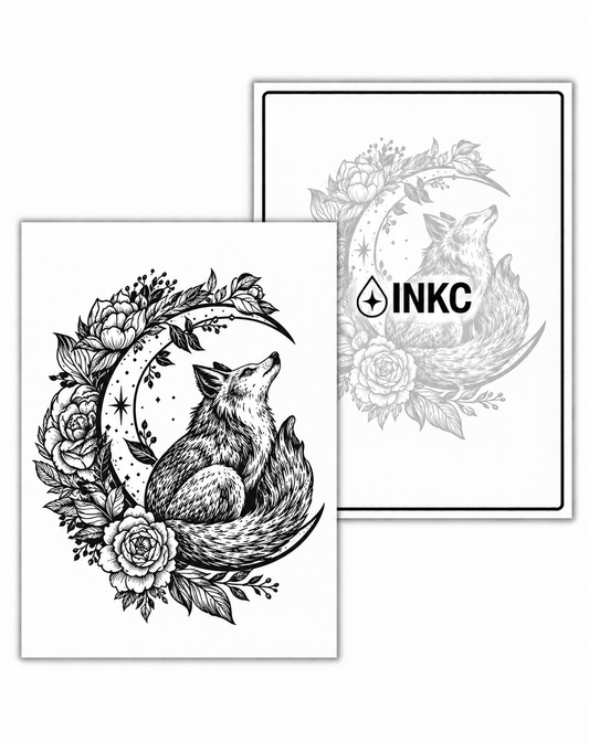 INKC GZX-070 Vos in Bloemenmaan tijdelijke tattoo, 8 x 11 cm