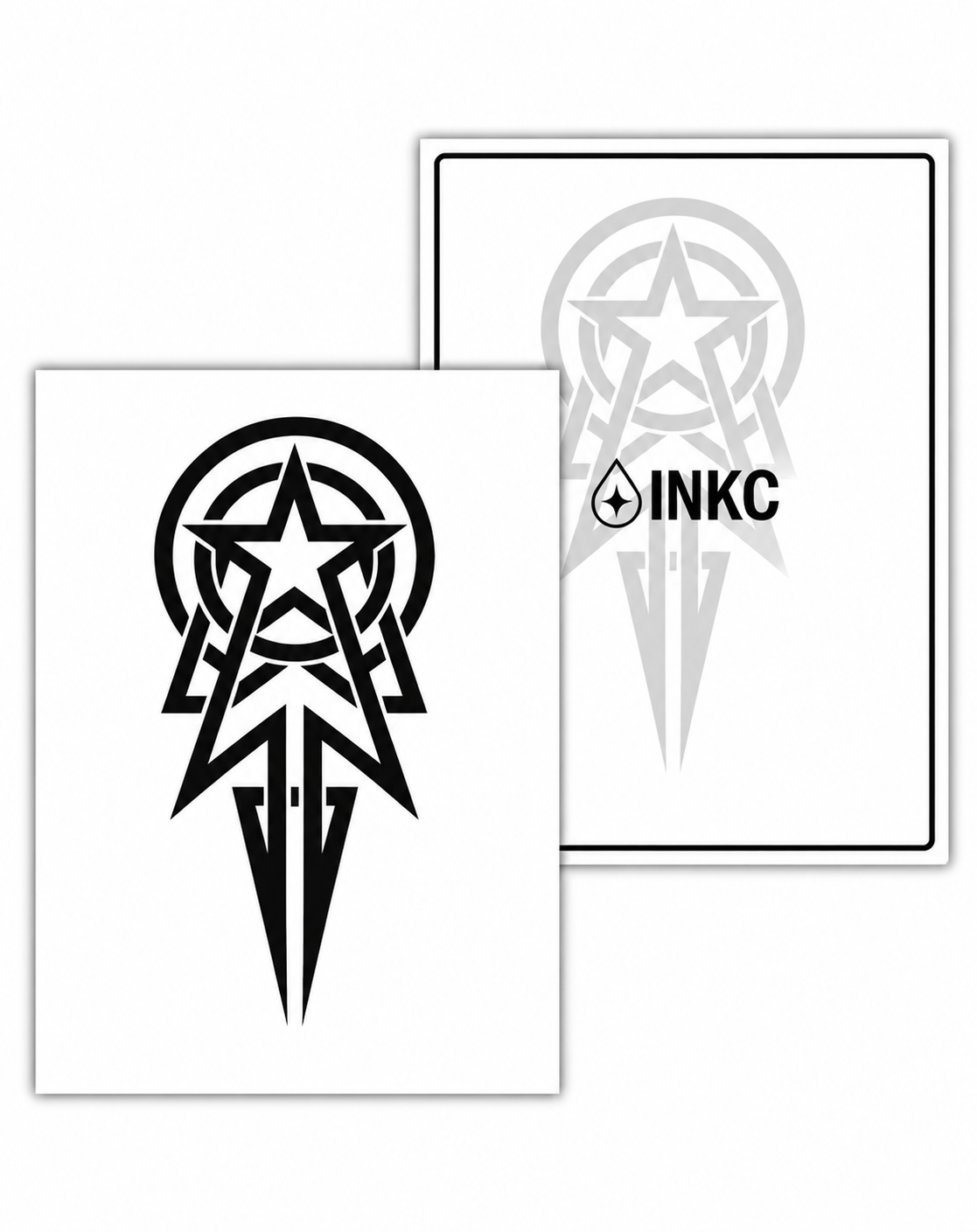 INKC GZX-101 tijdelijke tattoo met geometrisch tribal symbool, zwart op witte achtergrond, formaat 8 x 11 cm